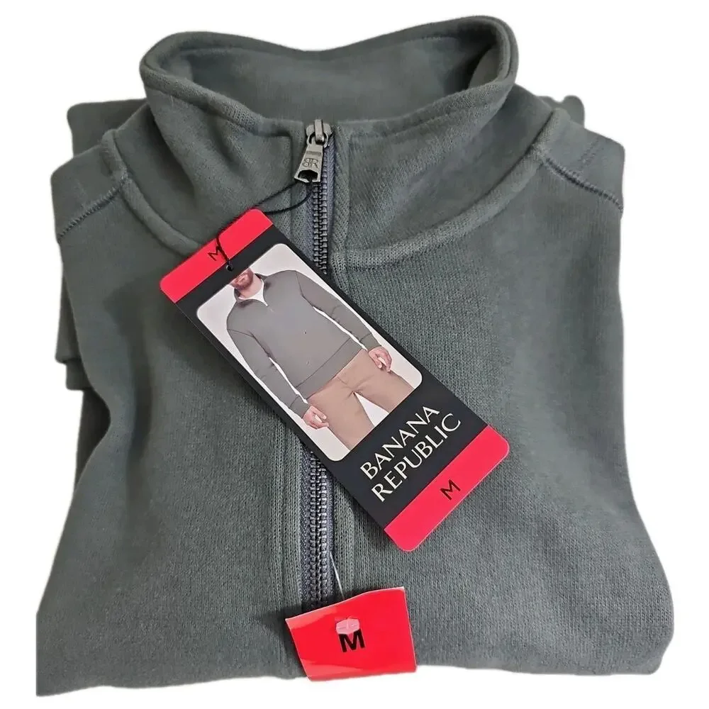 Banana Republic ~Men's Size M~ Green Cotton Blend 1/4 Zip Pullover NWT.